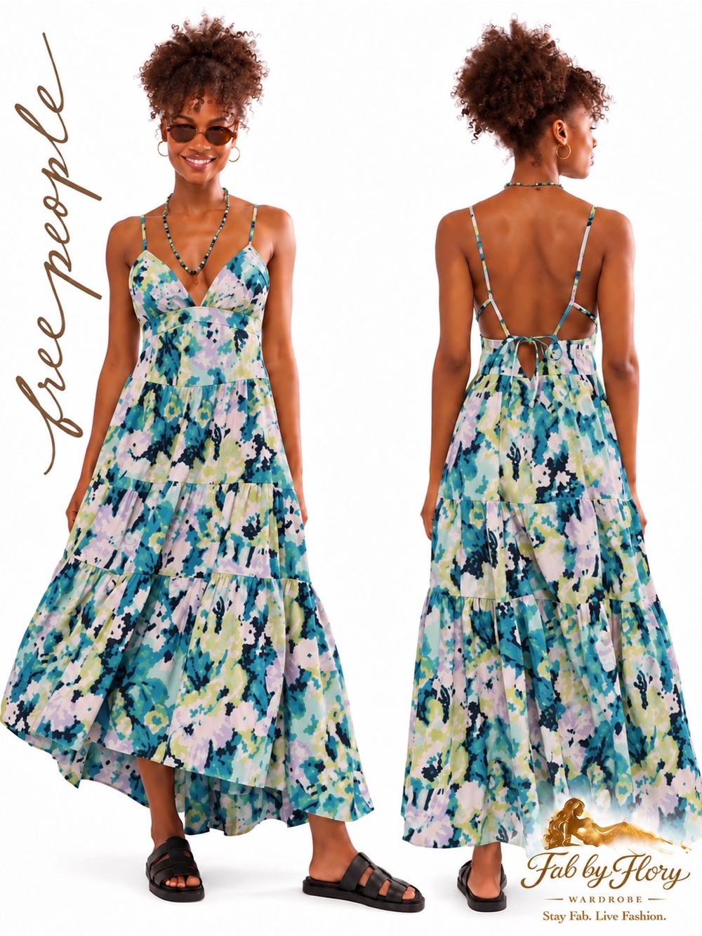 Free People Long Love Floral Tiered Maxi Dress – Size M – Like New